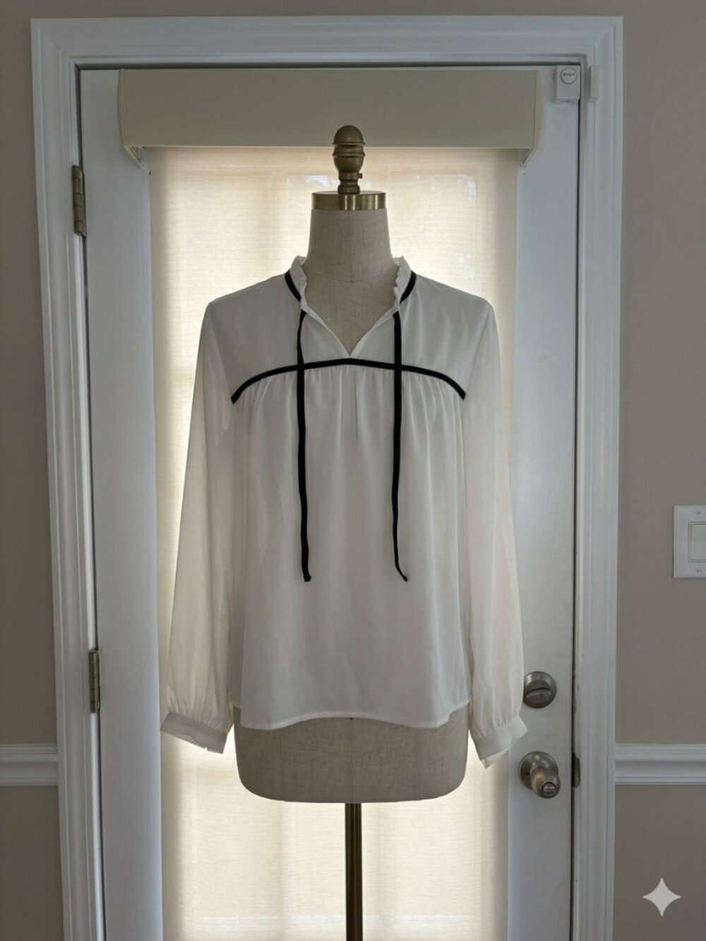 J.Crew Contrast Trim Tie-Neck Ruffle Blouse